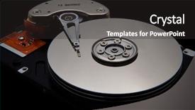  Presentation with hard disk drive - Presentation theme featuring computer disaster recovery - disk drive on black background and a dark gray colored foreground