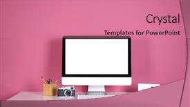  Presentation with white pigeon against the blue - Amazing theme having computer display on white table backdrop and a  colored foreground