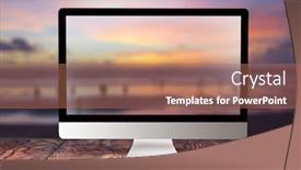  Presentation with working remotely - Theme with computer-display-with-sunset-sea background and a coral colored foreground