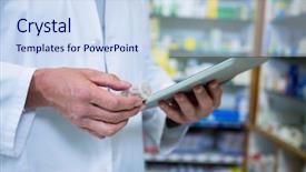  Presentation with pharmacy tablet - Presentation design enhanced with computer drug - pharmacist using a digital tablet background and a sky blue colored foreground