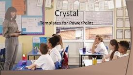  Presentation with teacher - Beautiful presentation theme featuring computer during a primary school backdrop and a soft green colored foreground