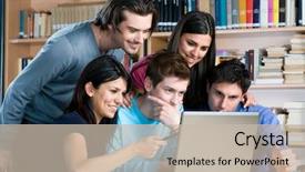  Presentation with college students - Theme enhanced with computer education - absorbed young students watching background and a mint green colored foreground