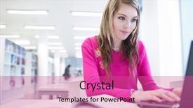  Presentation with worried female college student for health check up - Colorful PPT theme enhanced with computer education - library - pretty female backdrop and a coral colored foreground