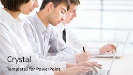  Presentation with business people moving gear - Beautiful PPT layouts featuring computer education - young business people working backdrop and a sky blue colored foreground