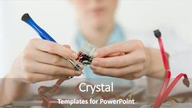  Presentation with computer repair - Theme with computer engineer - it woman repair background and a coral colored foreground