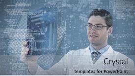  Presentation with computer engineering - Amazing theme having computer engineer holding motherboard backdrop and a light blue colored foreground