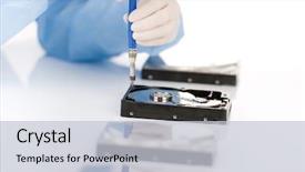  Presentation with computer repair - Amazing PPT theme having computer engineer repair hard disc backdrop and a light gray colored foreground