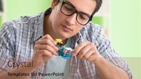  Presentation with desktop - Theme with computer-engineer-repairing-broken-desktop background and a coral colored foreground