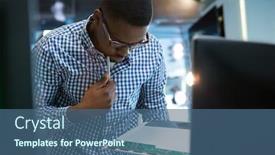  Presentation with computer motherboard - Presentation design having computer-engineer-repairing-motherboard background and a ocean colored foreground