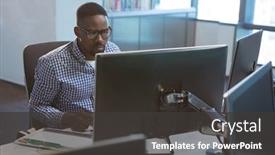  Presentation with computer motherboard - PPT theme enhanced with computer-engineer-repairing-motherboard background and a dark gray colored foreground