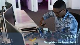  Presentation with computer motherboard - Slides consisting of computer-engineer-repairing-motherboard background and a ocean colored foreground