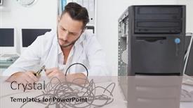  Presentation with cables - Theme consisting of computer engineer working on broken cables in his office background and a light gray colored foreground