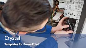  Presentation with engineering desk of civil engineer - PPT theme featuring computer engineer working on broken background and a ocean colored foreground