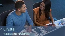  Presentation with computer motherboard - Colorful presentation design enhanced with computer-engineers-repairing-motherboard backdrop and a ocean colored foreground