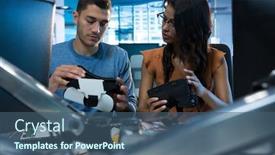  Presentation with computer motherboard - Slides consisting of computer-engineers-repairing-motherboard background and a ocean colored foreground