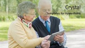  Presentation with entertainment - Audience pleasing PPT theme consisting of computer entertainment - elderly couple with a tablet backdrop and a mint green colored foreground