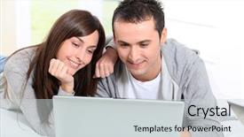  Presentation with internet surfing - Audience pleasing PPT theme consisting of computer entertainment - young couple surfing on internet backdrop and a  colored foreground