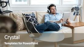  Presentation with one young man exercising handball - Theme consisting of computer entertainment - young man lying on sofa background and a violet colored foreground