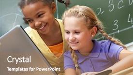  Presentation with data - Colorful slides enhanced with kids data - portrait of two schoolgirls looking backdrop and a coral colored foreground