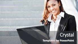  Presentation with black - Theme with shot of a beautiful black businesswoman working on her laptop outdoor background and a dark gray colored foreground