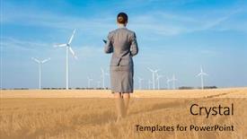  Presentation with wind turbines - Colorful slide deck enhanced with computer evaluating her investment backdrop and a coral colored foreground