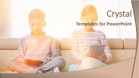  Presentation with siblings - PPT theme with computer everyday life - cute siblings using technologies background and a  colored foreground