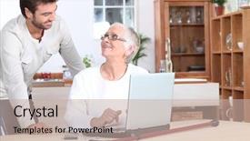  Presentation with elderly woman in nursing - Amazing presentation theme having computer everyday life - elderly woman on laptop backdrop and a mint green colored foreground