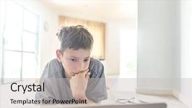  Presentation with internet surfing - Slide deck consisting of computer everyday life - indoor portrait of young teen background and a light gray colored foreground
