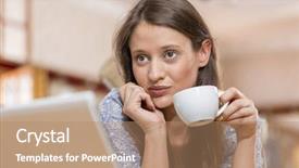  Presentation with coffee - Cool new PPT layouts with computer everyday life - modern nice girl drinking coffee backdrop and a  colored foreground