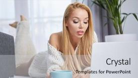  Presentation with medical procedure simulation using plasma - Colorful slide set enhanced with computer everyday life - young woman using laptop backdrop and a  colored foreground