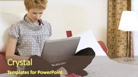  Presentation with laptop - Beautiful PPT layouts featuring computer everyday life - young woman with a laptop backdrop and a  colored foreground