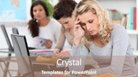  Presentation with exam - Colorful slides enhanced with computer exam - thoughtful student backdrop and a coral colored foreground