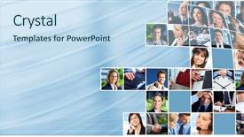  Presentation with business abstract - Cool new presentation with computer eye - business people team collage abstract backdrop and a  colored foreground