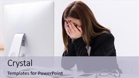  Presentation with tired - Audience pleasing presentation theme consisting of computer eye - tired businesswoman sitting backdrop and a light blue colored foreground