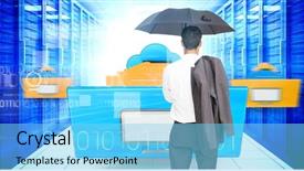  Presentation with cloud computing - PPT layouts having computer file cabinet - businessman standing back to camera background and a light blue colored foreground