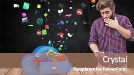  Presentation with digital transformation mobile first - Colorful presentation enhanced with computer file cabinet - digital composition of suprised man backdrop and a coral colored foreground