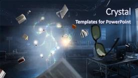  Presentation with cabinet - Beautiful presentation theme featuring computer file cabinet - home office workplace with flying backdrop and a  colored foreground