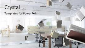  Presentation with body language at workplace - Presentation featuring computer file cabinet - office workplace with flying objects background and a light gray colored foreground