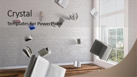  Presentation with cabinet - Slide set with computer file cabinet - office workplace with flying objects background and a light gray colored foreground