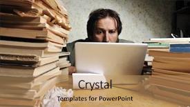  Presentation with messy - Cool new PPT theme with computer files - businessman working in office backdrop and a coral colored foreground