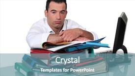  Presentation with overworked - Beautiful slide set featuring computer files - overworked office worker backdrop and a teal colored foreground