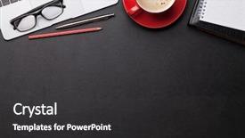  Presentation with goals - Presentation design with computer flat lay top background and a dark gray colored foreground