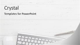  Presentation with goals - Colorful slide set enhanced with computer flat lay top backdrop and a white colored foreground