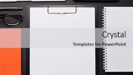  Presentation with goals - Cool new slide deck with computer flat lay top backdrop and a light gray colored foreground