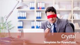  Presentation with office desk reception - Presentation theme enhanced with computer forensic - blindfold businessman sitting at desk background and a coral colored foreground