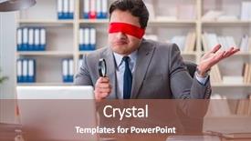  Presentation with office desk reception - PPT theme having computer forensic - blindfold businessman sitting at desk background and a violet colored foreground