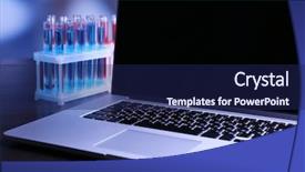  Presentation with test tubes - Slide deck with computer forensic - laptop with test tubes background and a navy blue colored foreground