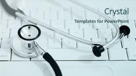  Presentation with forensic blue - PPT theme enhanced with computer forensic - stethoscope laying on keyboard background and a sky blue colored foreground