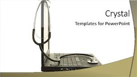  Presentation with forensic computer - Cool new presentation theme with computer forensic - stethoscope on a laptop isolated backdrop and a  colored foreground