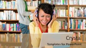  Presentation with library - Audience pleasing theme consisting of music indonesia - student - young woman backdrop and a coral colored foreground